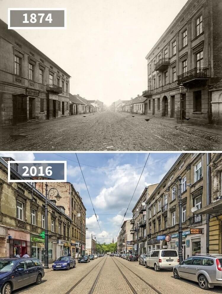 Новоместская улица, Лодзь, Польша, 1874 — 2016